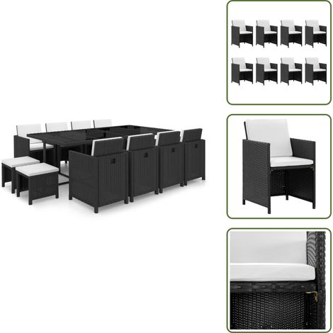 Sillas de jardín - vidaXL Set comedor de jardín 13 piezas y cojines ratán sintético negro - Mesa de jardín