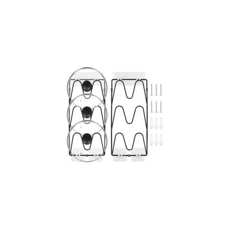 Houhence – Estante para tapas de ollas – Paquete de 2 – 6 niveles – Acero con revestimiento negro – Instalación sin taladros – Crezuo