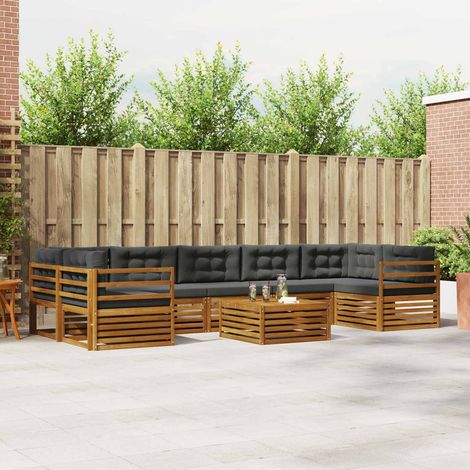 Outdoor-Sofagarnitur mit Kissen 8 pcs Natur und Anthrazit