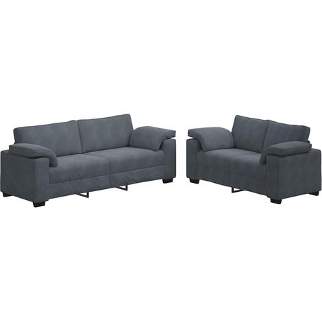 vidaXL Conjunto de sofá de 2 piezas con cojines, terciopelo gris oscuro (1/2)