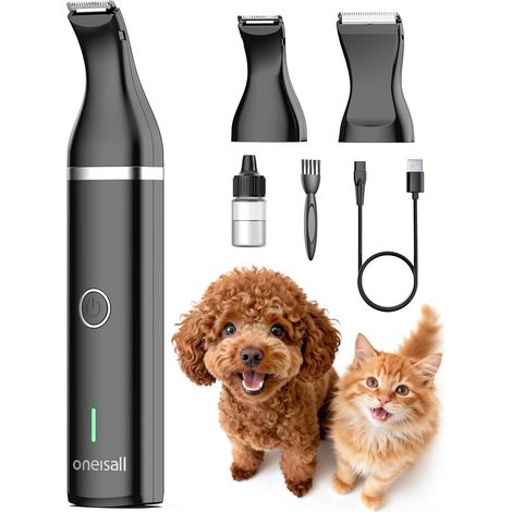 Tondeuse pour chien faible bruit Tondeuse Chien Poil pour chiens chats pattes, yeux, oreilles, visage, corps (Noir) (1/5)