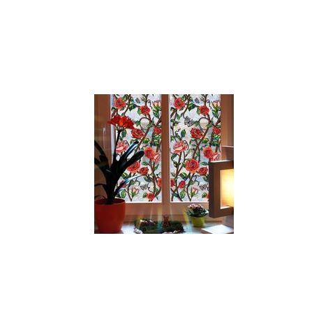 Film Vitre Effet Arc en Ciel Roses Plantes Autocollant Fenêtre Film Électrostatique Vitre Décoratif Anti Collision pour Fenêtre Maison Verre Porte Décoration,45x100cm