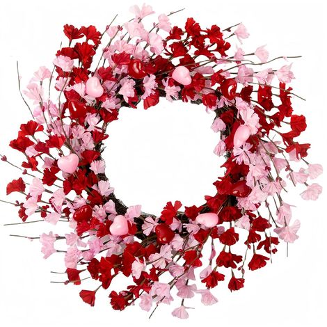 Guirlande De Porte - Guirlande Valentine - Fleurs Artificielles Avec Baies Rouges Et Cœurs Roses - 50 Cm - Pour Porte D'Entrée Mariage Décoration Festive (1/5)
