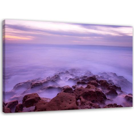 Tableau déco Rocher dans la brume Nature Lila 90x60 (1/5)
