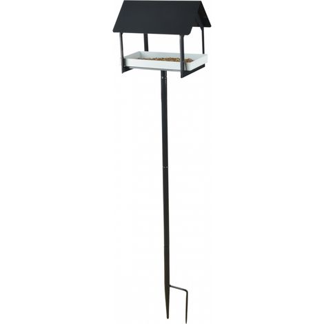 Esschert Design – Mangeoire à oiseaux en acier sur pique 1m – Finition anthracite – Facile à remplir et nettoyer – Dimensions 19,2 x 28,9 x 126 cm (1/6)