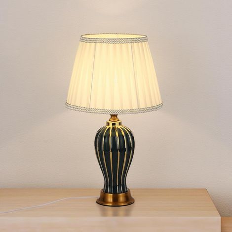 Lampe De Table Moderne E27  En CéRamique, Veilleuse Blanche En Tissu, éClairage DéCoratif Pour Salon, Chambre à Coucher, Bureau, Lecture, Lampe De Chevet, Vert