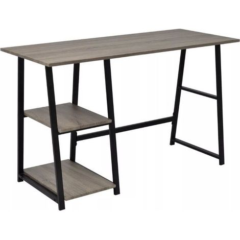 Bureau 2 étagères bois gris et métal noir Stracco (1/5)