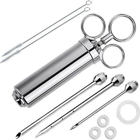 Seringue à marinade 60 ml en acier inoxydable avec 3 aiguilles à rôtir, injecteur alimentaire pour sauce barbecue, saumure ou confiture, adapté pour bœuf grillé, dinde et poulet (1/5)
