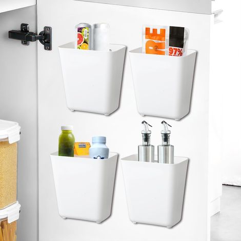 4 scatole autoadesive da parete per porta dell'armadio da cucina, organizer per piccoli oggetti per armadio, bagno, frigorifero (1/5)