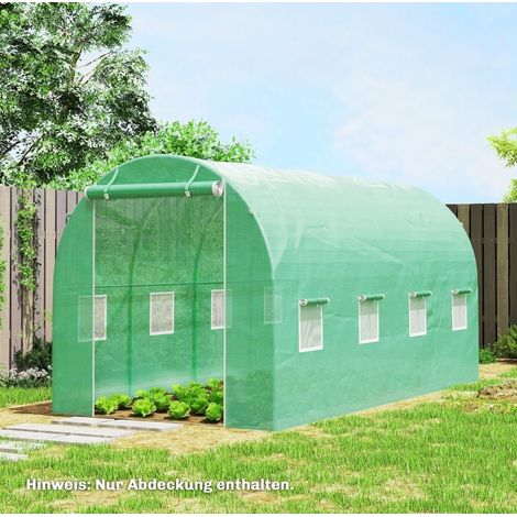 Telo per serra 4 x 2 m in PE verde impermeabile con porta e 8 finestre OKWISH (1/5)