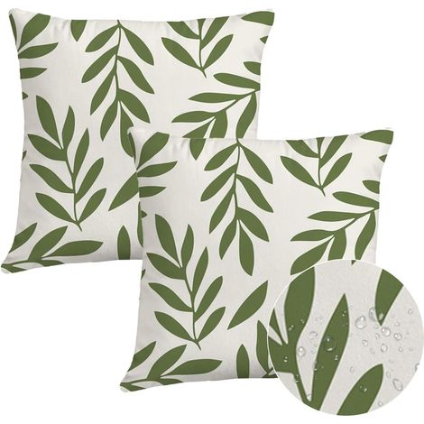 Set de 2 pièces 45x45cm Outdoor Housse de Coussin Résistant aux Intempéries Housse Imperméable Canapé Décoratif Botanique Motif Fleuri Doux Jardin Balcon Fermeture éclair Invisible Vert