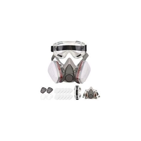 Respirateur demi-masque 6200 – Protection contre particules et gaz – Inclus lunettes de sécurité et filtres – Confort ajustable en silicone (1/4)
