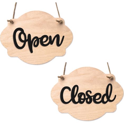 Plaque de porte en bois avec ventouse et cordelette Panneau ouvert fermé, pancarte toilettes, salle de bain.- Bois clair - Open / Closed