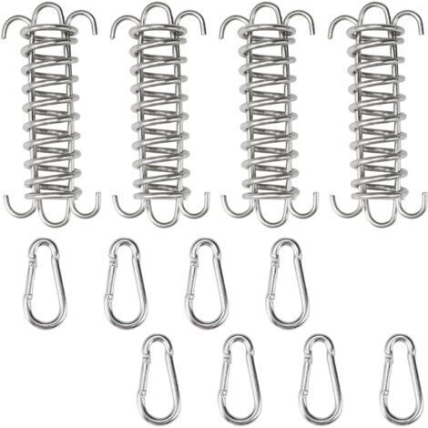 4 Pièces Ressort De Traction Métal Intégré Tension du Tendeur avec 8 Pcs Mousqueton, Ressort De Tension du Tendeur en Acier Inoxydable, Tendeur de Ressort en Forme de U pour Tente, Store, Bate (1/5)