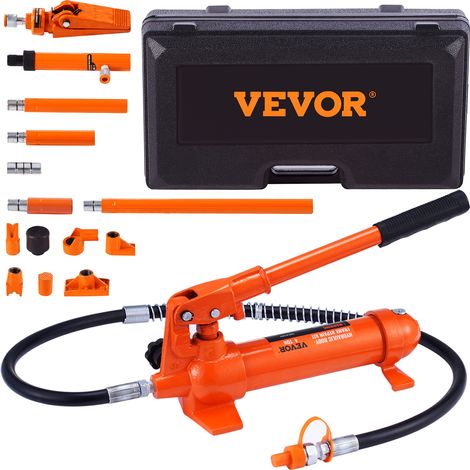 VEVOR Kit de Ariete Hidráulico Portátil 4 T Kit de Reparación de Energía para Carrocería 125 mm Juego de Cilindros Hidráulicos con 4 Vástagos 80 a 415 mm para Reparación de Coches Construcción