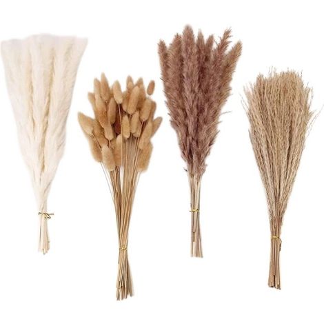 Herbe de la pampa séchée naturelle, 100 pièces, 44 cm, fleurs décoratives bohèmes pour mariages et fêtes (1/4)