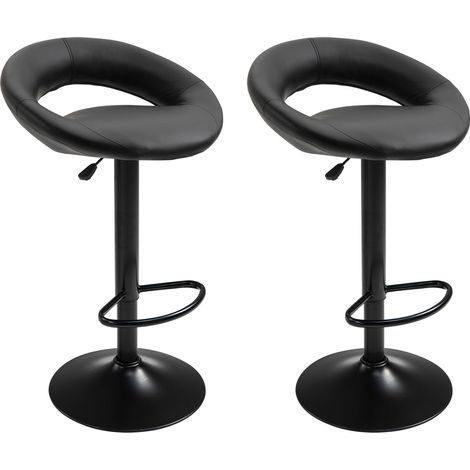 Set mit 2 Barhockern VEGAS SCHWARZ - maximale Belastung: 120 kg - PU-ähnlich - Metallfuss - höhenverstellbar 85-105 cm (1/3)