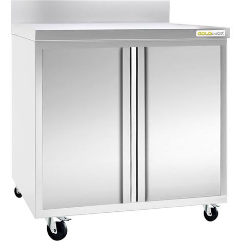 Meuble bas inox 800x700 mm adossée sur roulettes PREMIUM - GOLDINOX (1/2)