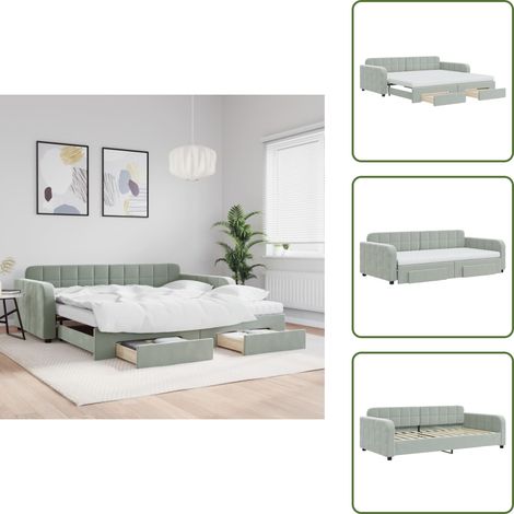 The Living Store Tagesbett Ausziehbar mit Schubladen Hellgrau 100x200 cm Samt - Sofa - Schlafcouch - Gästebett - Tagesbett - Wohnzimmermöbel (1/5)