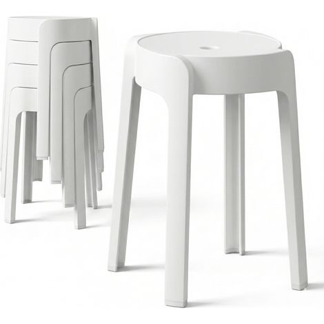 4 Tabourets Gigognes empilables BM HOME TAB-BLANC en plastique, légers pour la maison, salle de classe, cuisine, jardin