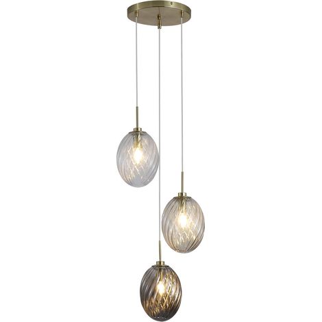 Searchlight Whirl Suspension à 3 lumières, laiton satiné, verre multicolore, 3 douilles E14 (1/5)