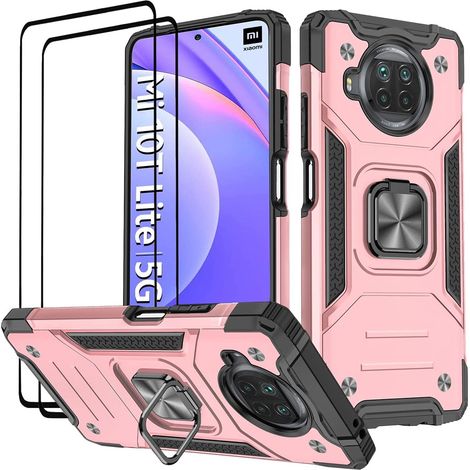 Coque Compatible pour Xiaomi Mi 10T Lite 5G, Verre Trempé [2 Pièces] Housse TPU Silicone Rotation 360° Aimant Anneau Support Double Défense Protection Etui pour Mi 10T Lite 5G - Or Rose (1/5)