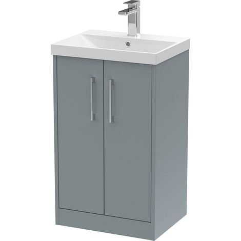 Hudson Reed Juno Floor Standing 2-Door Vanity Unit with Basin 3 500mm Wide - Coastal Grey (1/5)