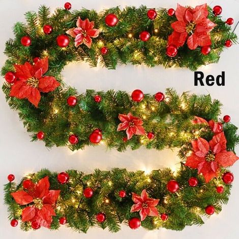 Guirnalda De Navidad MINKUROW, Guirnalda De Navidad Led Preiluminada De 9 Pies Con Adornos, Corona De Nochebuena Iluminada A Batería Para Interior Y Exterior Para Decoración De Barandilla De Escalera (1/5)