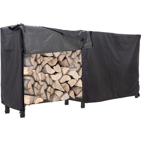 Housse de protection pour bûches de bois de chauffage en tissu Oxford 600D imperméable et résistant aux intempéries - 2,4 m - Noir (1/5)