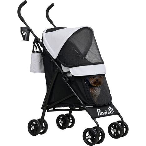 Poussette chien poussette, pour chien 4 roues structure parapluie légère pliable sac de rangement charge 4 kg gris clair