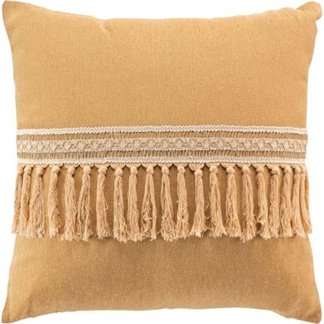 Coussin Déco Franges "Janara" 45x45cm Ocre (1/5)