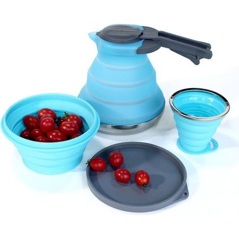Bouilloire pliable en silicone de 1500 ml avec bol et tasse à eau (1/5)