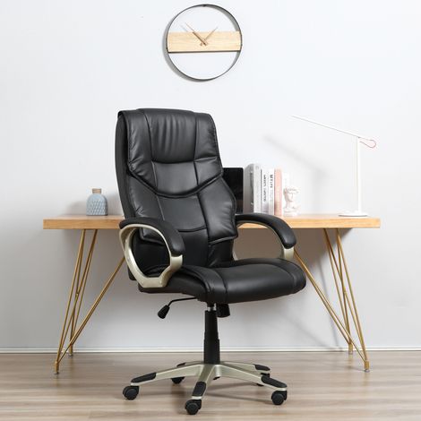 Ergonomischer Bürostuhl, höhenverstellbar, Wippfunktion, 360° drehbar, Metallgestell, Schwarz (1/5)