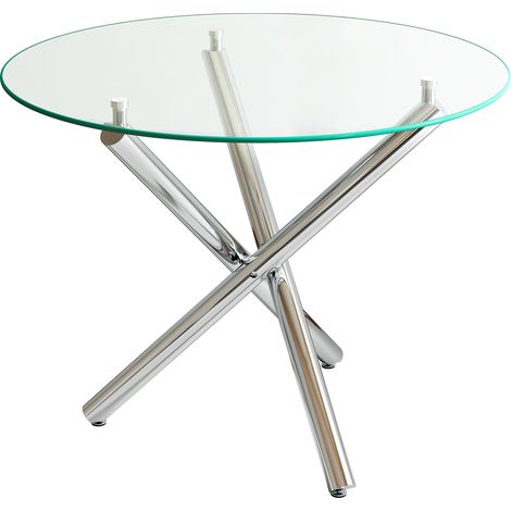 Table à Manger Ronde Moderne avec Plateau en Verre Trempé et Pieds en Métal, Table Minimaliste pour Cuisine ou Salon, 80 × 80 × 76 cm (1/5)