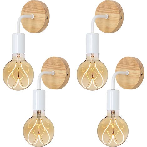 4 Pièces Lampe Murale Bois Vintage, Appliques Murales Industrielles, E27 Luminaires Intérieure pour Chambre Salon Couloir Café (Ampoules Non Comprises)