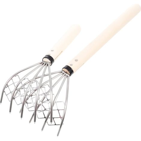 Râteau à 5 Griffes en Acier Inoxydable et Bois, Lot de 2 Design à Dents Dures, Facile à Nettoyer, Structure Filet, Outil à Main Beige pour Décompactage (1/5)