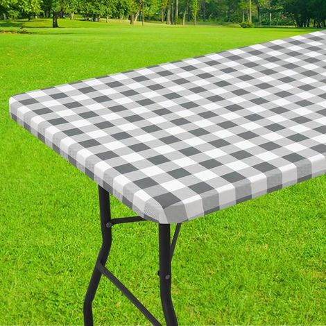 1 mantel rectangular para picnic, mantel de vinilo laminado elástico e impermeable, acampar y uso al aire libre (Gris + Blanco, 75183 cm) (1/5)