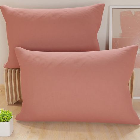 Lot de 2 taies oreiller lit48x74 cm microfibre rose poudré foncé