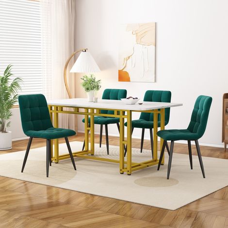 Ensemble table et chaises salle à manger dorée 120x70cm - 4 chaises velours vert foncé - Pieds fer doré - Modern (1/5)