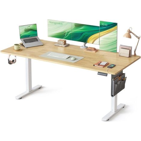 Bureau électrique assis-debout réglable hauteur 180 x 80 x 72-120 cm 4 hauteurs mémorisables design moderne en aggloméré doré chêne (1/2)