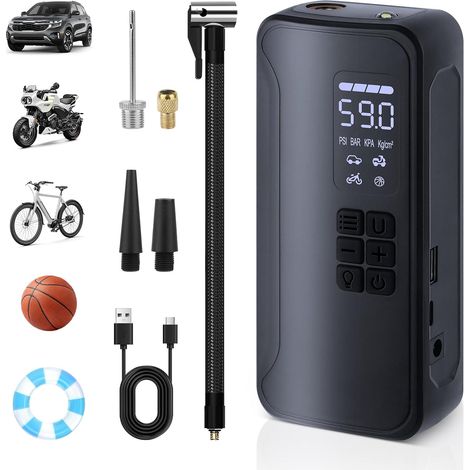 Compresseur à Air Portatif 150 PSI - Gonfleur Digital sans Fil avec Arrêt Auto, Cylindre 22 Pistons, Lumière LED et USB-C pour Pneus de Voiture, Moto, Vélo (1/5)