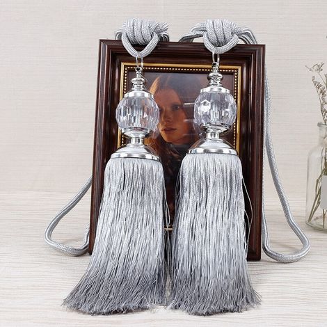 1 Paire de boule de cristal à Suspendre à la Boule à Pompons pour Salon, Chambre à Coucher, Rideau à Nouer à la Maison, Bureau, hôtel, décoration de fenêtre--gris (1/2)
