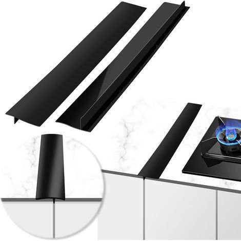 Lot de 2 protections en silicone noir pour joints de plaque de cuisson, bords de plan de travail, 63,5 cm de long, faciles à nettoyer, résistantes à la chaleur, étanches. (1/5)