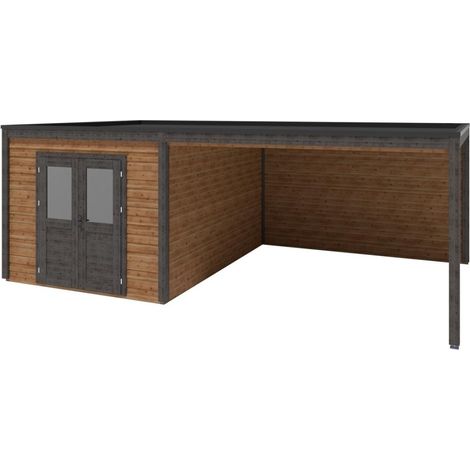 Abri de jardin en bois Sora 7.06x4.09m - 28.87m2 - Ep. 28mm - Traité (1/3)