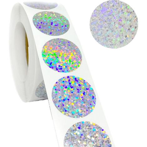 Rouleau de 500 étiquettes autocollantes étoiles argentées brillantes et scintillantes, 2,5 cm de large. (1/5)