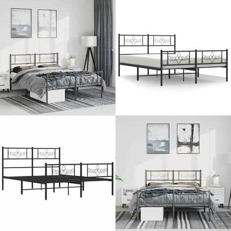 Cadre de lit métal sans matelas avec pied de lit noir 150x200cm - Cadre De Lit - Lit Double - Lit Metal - Lit Noir - Meuble Chambre - Home & Living (1/5)