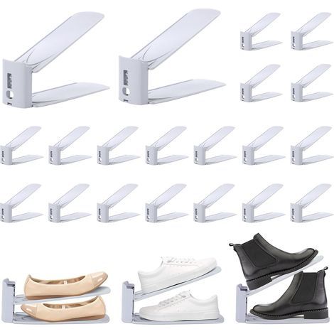 20Pcs Support Chaussures Gain de Place, Rangement Chaussure Réglable à 3 Niveaux, Organisateur Chaussures Antidérapant, Support Chaussures pour Stockage et Affichage les Talons Hauts, Sport, Tongs (1/5)