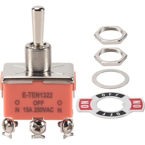 Interrupteur à bascule unipolaire à deux positions (marche-arrêt-marche) 3 positions, 250 V CA, 15 A, à verrouillage, orange (1/5)