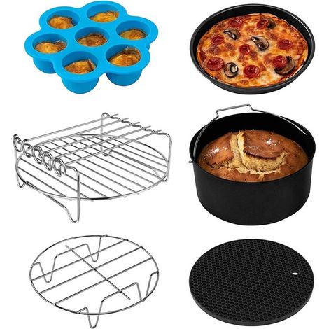 accessori per friggitrice ad aria doppia, griglia per essiccatore multistrato con 4 spiedini per barbecue, stampo