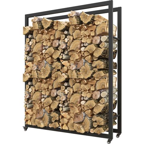 Outsunny Portalegna da Interno ed Esterno in Metallo 4 Ruote 120x32x151cm Nero (1/5)
